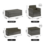 6 Pieces Wicker Patio PE Rattan Sectional Sofa Couch w/ Storage Table