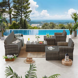 6 Pieces Wicker Patio PE Rattan Sectional Sofa Couch w/ Storage Table