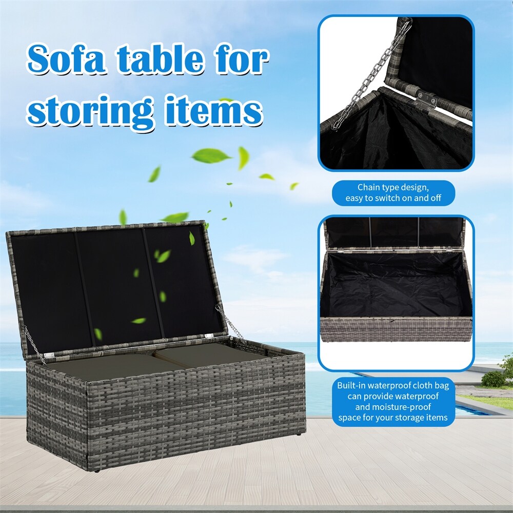 6 Pieces Wicker Patio PE Rattan Sectional Sofa Couch w/ Storage Table