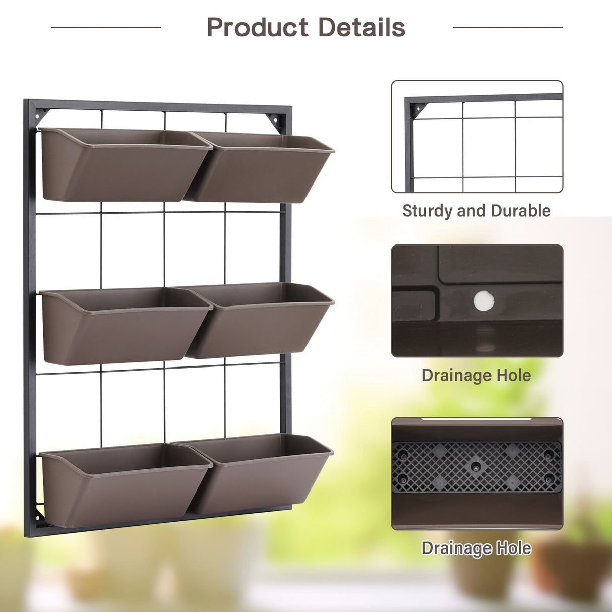 6 Pockets Vertical Garden Wall Planter Raised Beds Hanging Planter Wall Mounted Flower Beds for Flowers Vegetables Herb