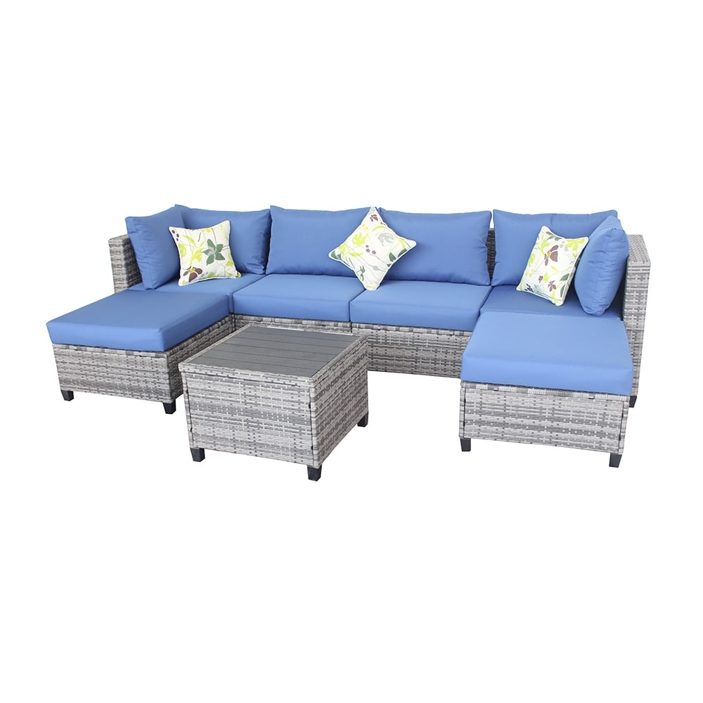 6-Seater Wicker Sectional Sofa Set with Metal Frame
