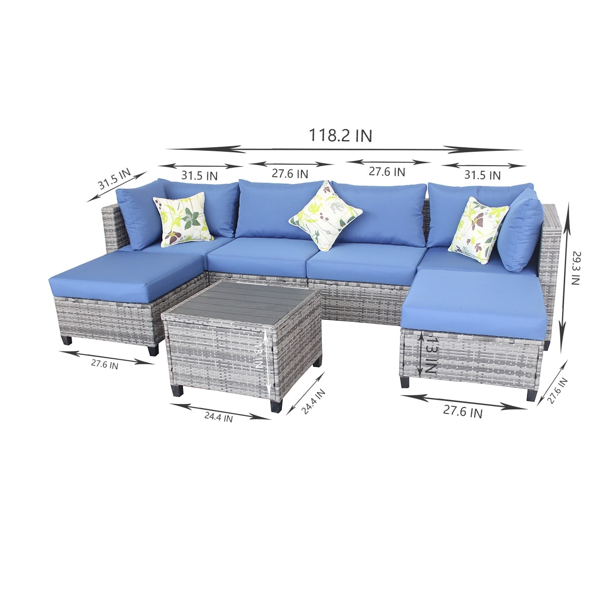 6-Seater Wicker Sectional Sofa Set with Metal Frame