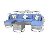 6-Seater Wicker Sectional Sofa Set with Metal Frame