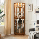 6 Shelf Corner Curio Display Cabinet with Lights, Mirrors and Adjustable Shelves
