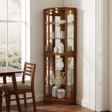 6 Shelf Corner Curio Display Cabinet with Lights, Mirrors and Adjustable Shelves