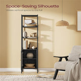6-Tier Bookcase, Slim Bookshelf with Rattan-Like Door - 11.8"D x 15.7"W x 68.8"H