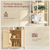 6-Tier Bookcase, Slim Bookshelf with Rattan-Like Door - 11.8"D x 15.7"W x 68.8"H