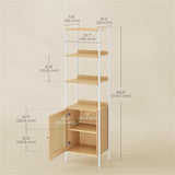 6-Tier Bookcase, Slim Bookshelf with Rattan-Like Door - 11.8"D x 15.7"W x 68.8"H