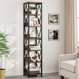 6-Tier Bookshelf, 75 Inches Tall Bookcase, Grey Display Storage Shelf