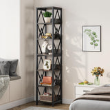 6-Tier Bookshelf, 75 Inches Tall Bookcase, Grey Display Storage Shelf