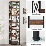 6-Tier Bookshelf, 75 Inches Tall Bookcase, Grey Display Storage Shelf