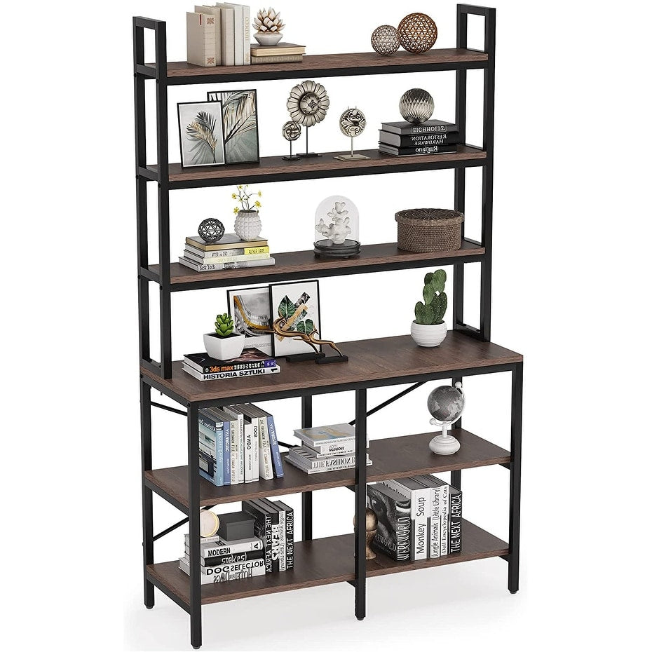 70.8 Inch 6-Tier Bookshelf, Open Storage Shelves, 6 Shelf Storage Rack with X-Shaped Frame