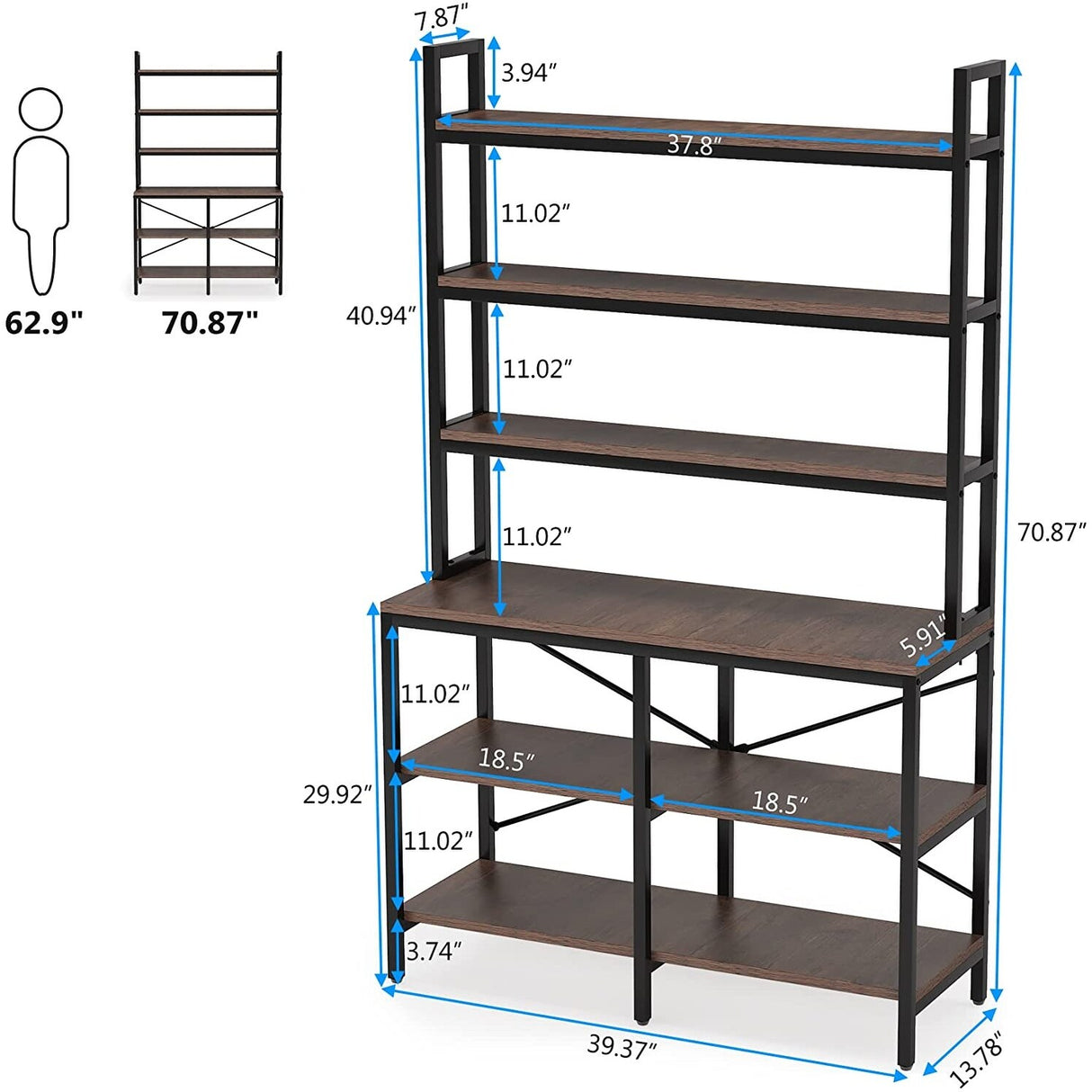 70.8 Inch 6-Tier Bookshelf, Open Storage Shelves, 6 Shelf Storage Rack with X-Shaped Frame