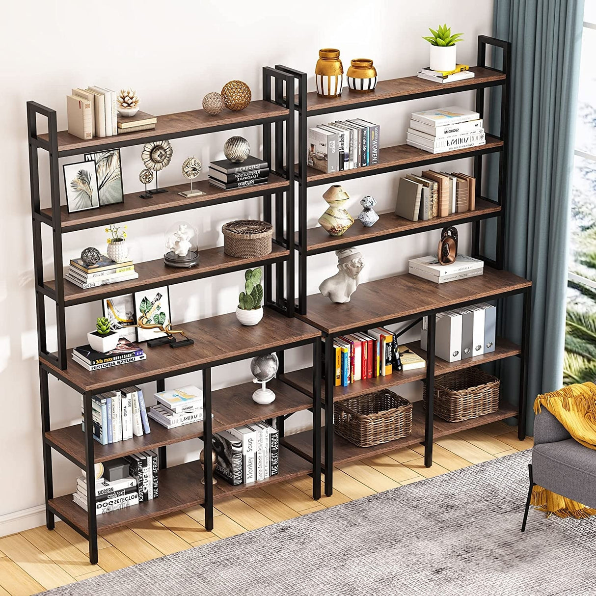 70.8 Inch 6-Tier Bookshelf, Open Storage Shelves, 6 Shelf Storage Rack with X-Shaped Frame