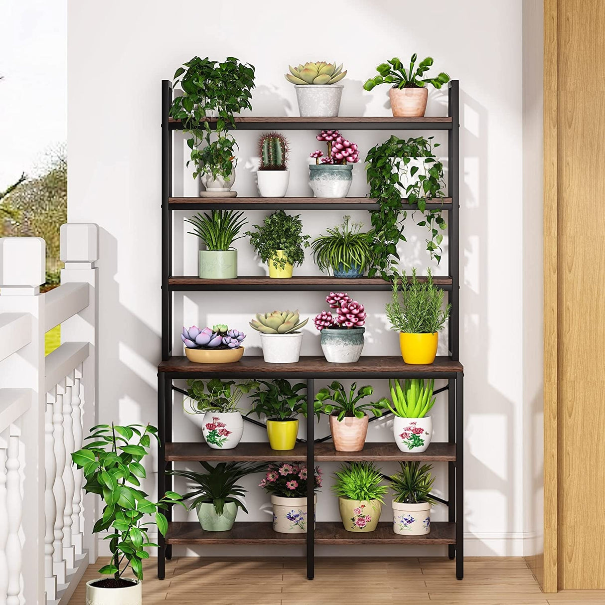 70.8 Inch 6-Tier Bookshelf, Open Storage Shelves, 6 Shelf Storage Rack with X-Shaped Frame