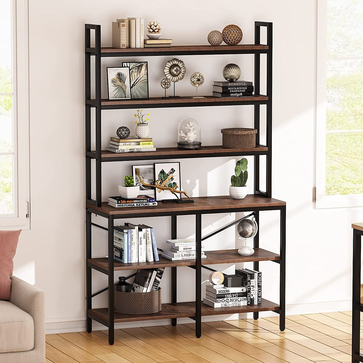 70.8 Inch 6-Tier Bookshelf, Open Storage Shelves, 6 Shelf Storage Rack with X-Shaped Frame
