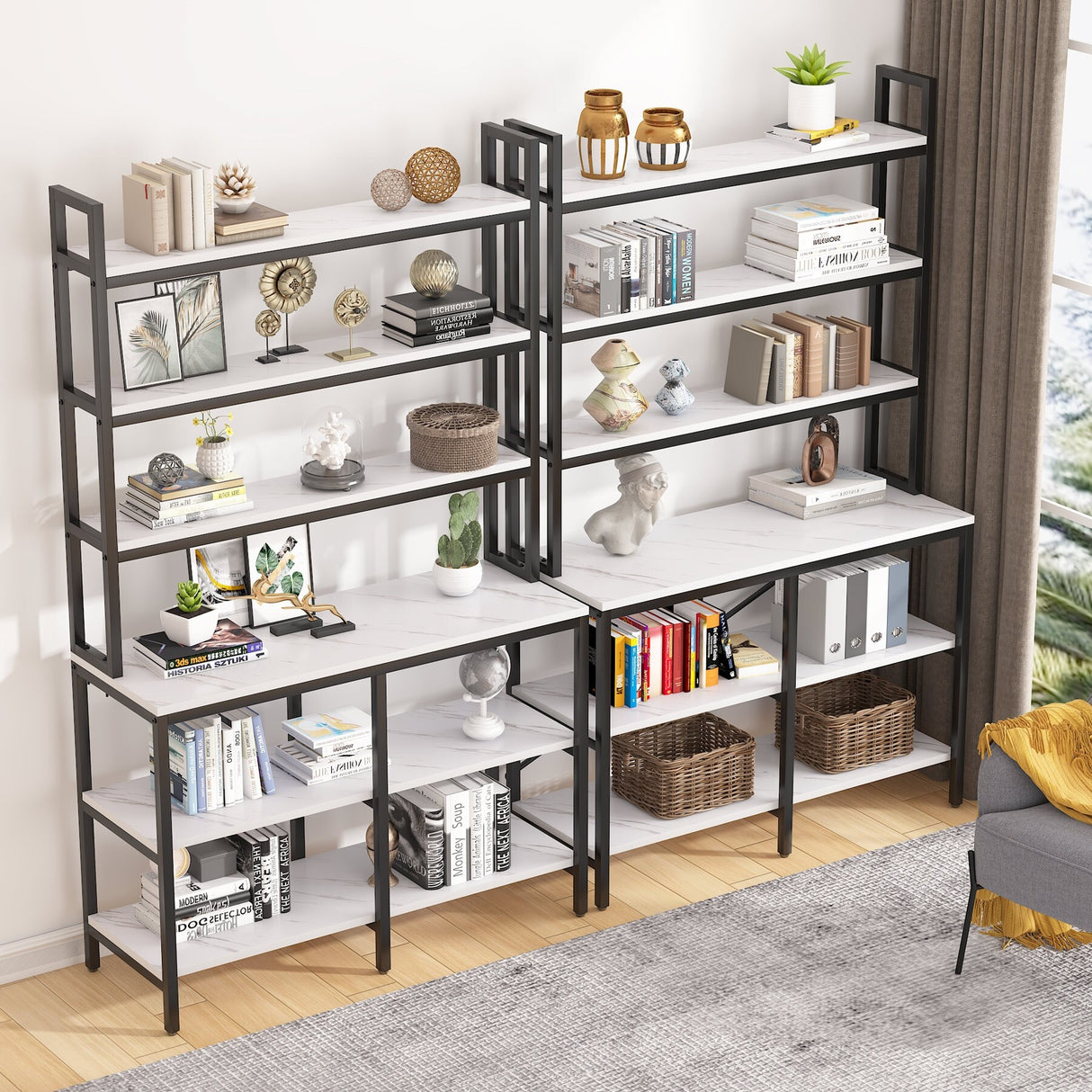 70.8 Inch 6-Tier Bookshelf, Open Storage Shelves, 6 Shelf Storage Rack with X-Shaped Frame
