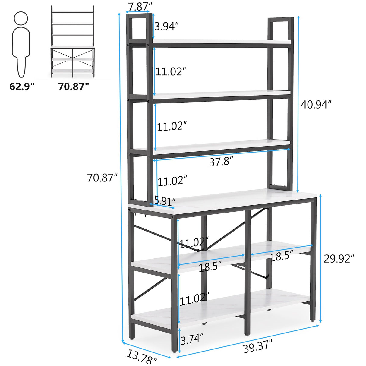70.8 Inch 6-Tier Bookshelf, Open Storage Shelves, 6 Shelf Storage Rack with X-Shaped Frame