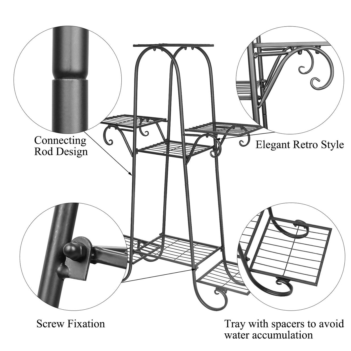 6 Tier Metal Shelves Flower Pot Plant Stand Display Indoor Outdoor - L