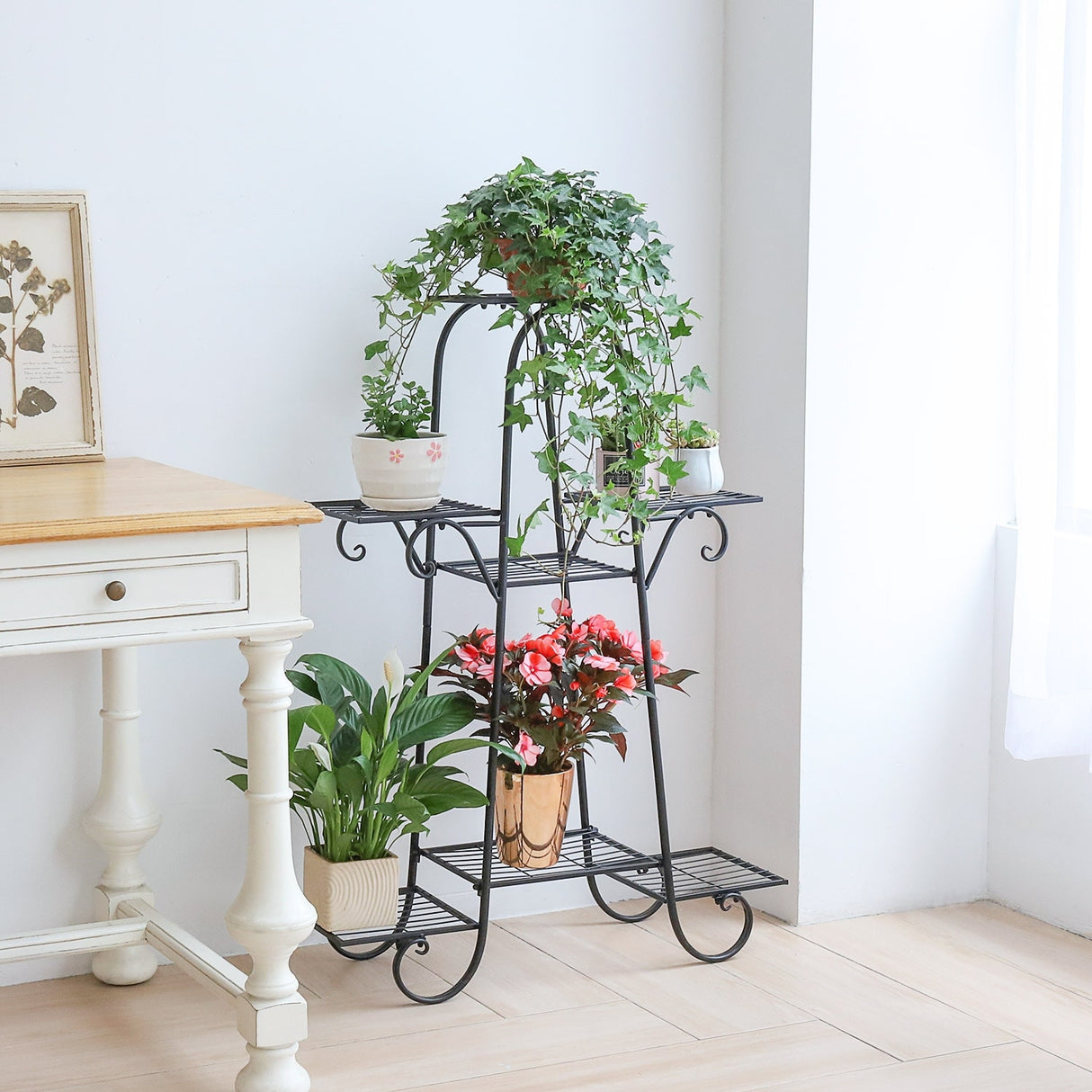 6 Tier Metal Shelves Flower Pot Plant Stand Display Indoor Outdoor - L