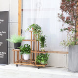 6 Tier Multi-Tiered Solid Wood Plant Stand with Wheels