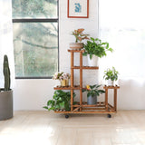 6 Tier Multi-Tiered Solid Wood Plant Stand with Wheels