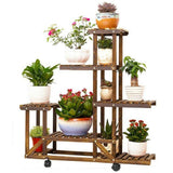6 Tier Multi-Tiered Solid Wood Plant Stand with Wheels