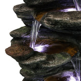 6-Tier Rock Water Fountain w/LED Lights - Outdoor Waterfall for Garden