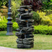 6-Tier Rock Water Fountain w/LED Lights - Outdoor Waterfall for Garden