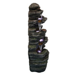 6-Tier Rock Water Fountain w/LED Lights - Outdoor Waterfall for Garden