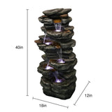 6-Tier Rock Water Fountain w/LED Lights - Outdoor Waterfall for Garden