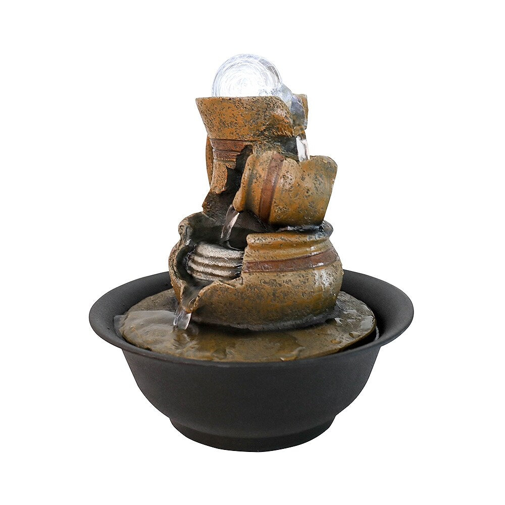 6-Tier Rock Water Fountain w/LED Lights - Outdoor Waterfall for Garden