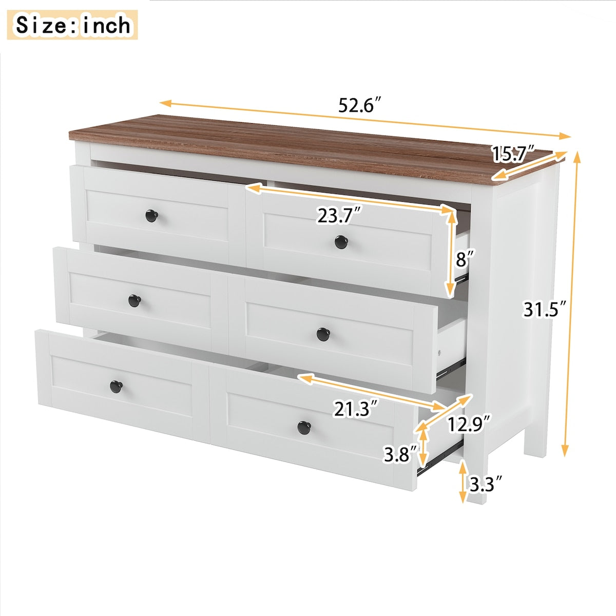6 drawer 15.7 in. Wide Dresser