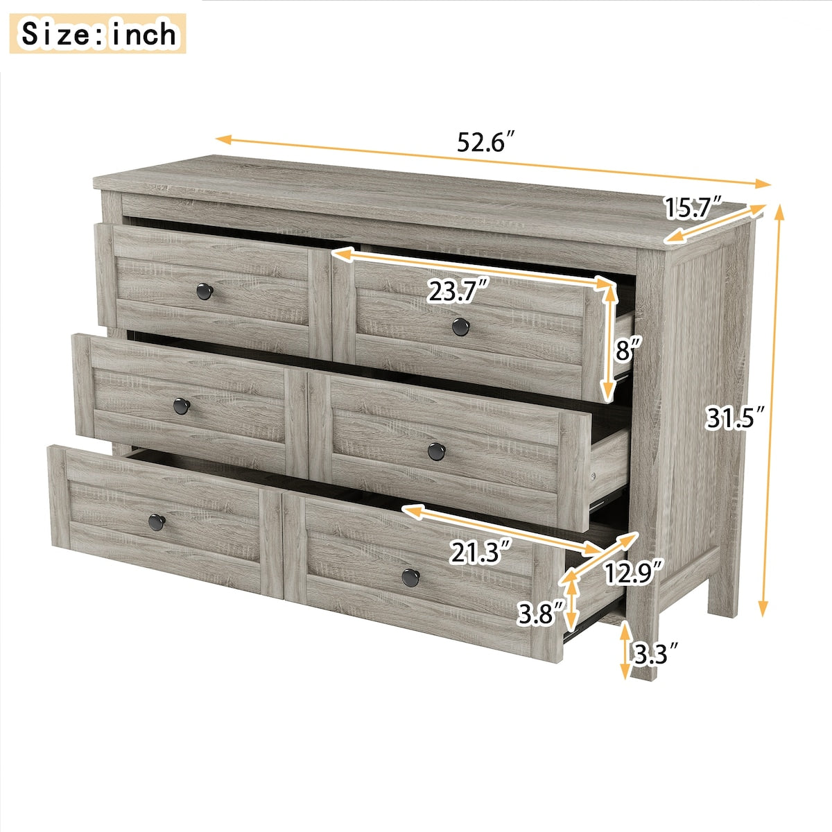 6 drawer 15.7 in. Wide Dresser