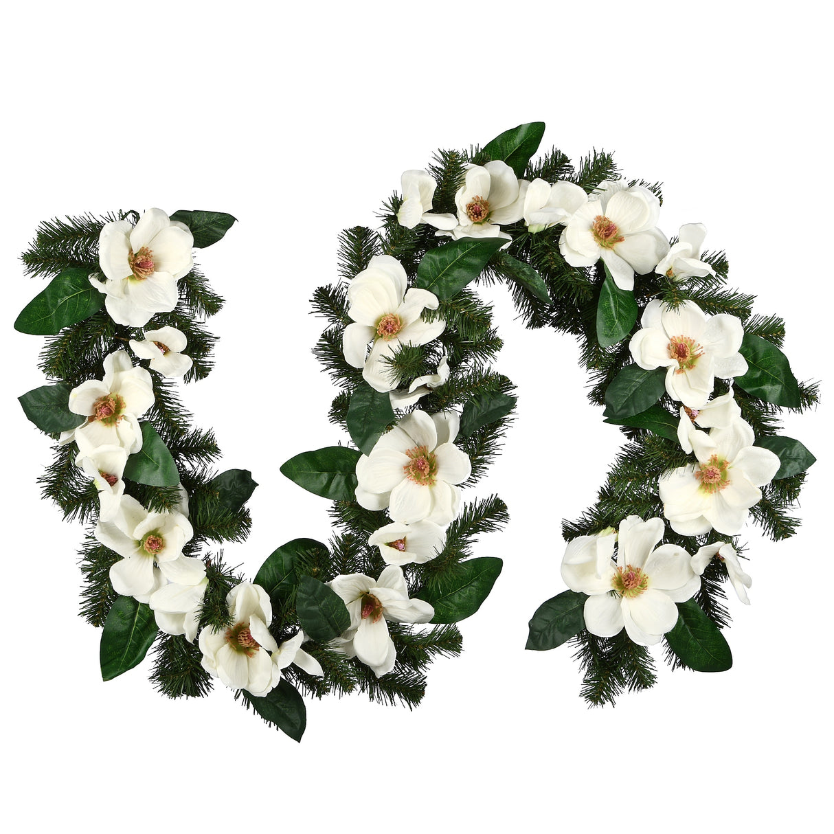 National Tree Company 6 ft. North Valley Spruce Magnolia Flower Garland - 6 ft