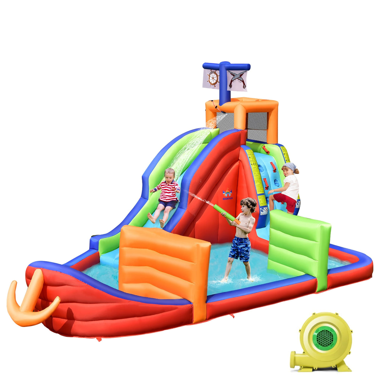 6-in-1 Pirate Ship Waterslide Kid Inflatable Castle w/735W Blower - 5ft x 1.7ft x 3.5ft (L x W x H)