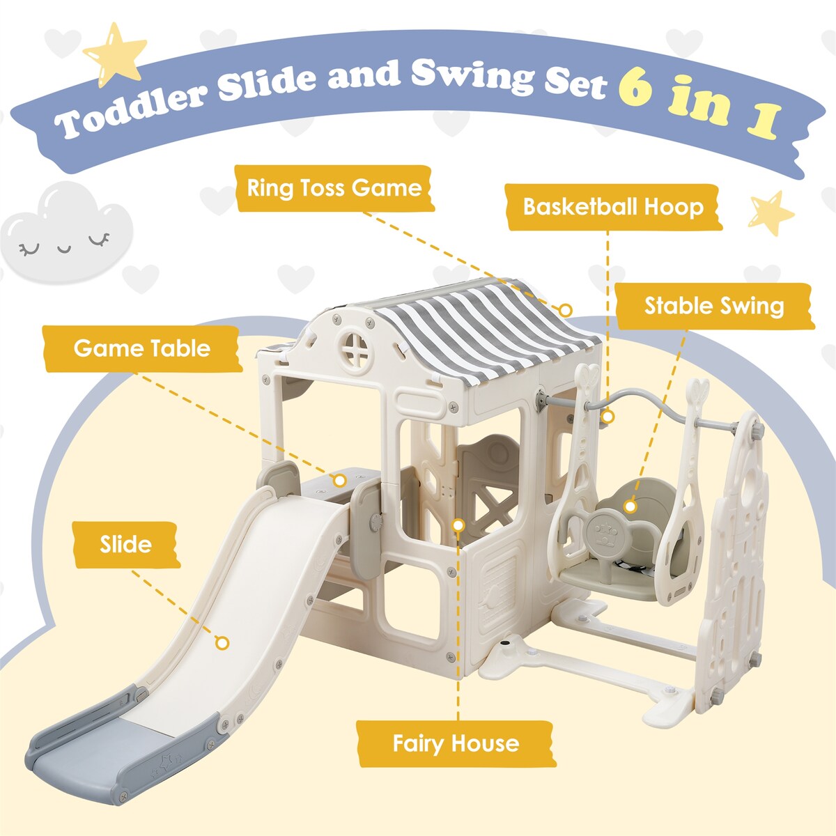 6 in 1 Toddler Slide and Swing Set