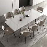7 Piece 62.9 inch to 94.4 inch Extendable Dining Table Set with Sintered Stone Top 6 Chairs