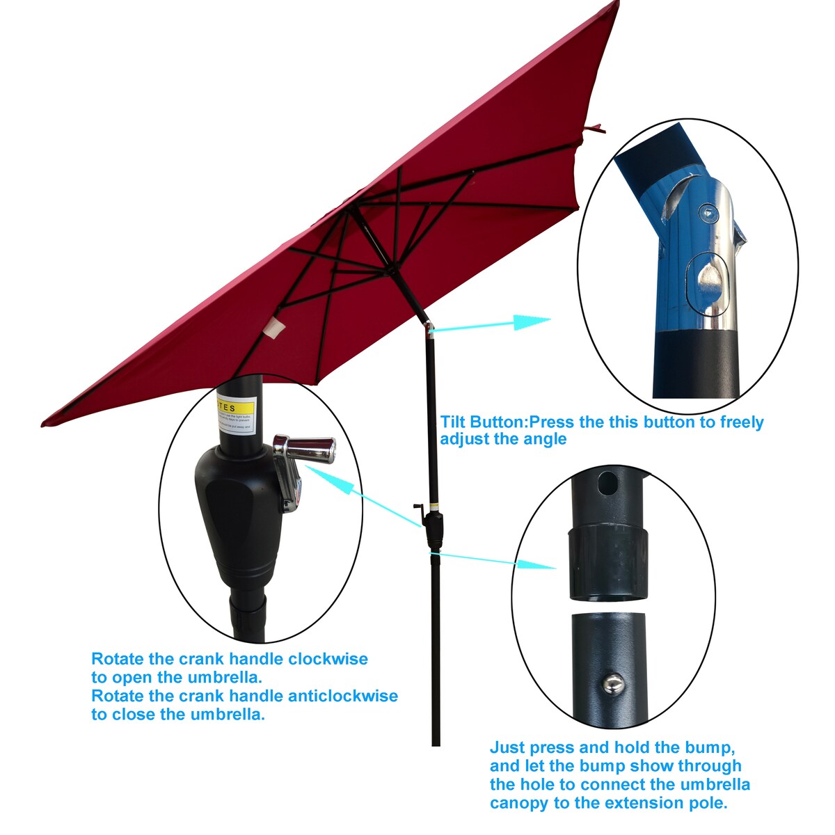 6 x 9ft Patio Umbrella Outdoor Waterproof Umbrella with Crank and Push Button Tilt without flap for Garden Backyard Pool