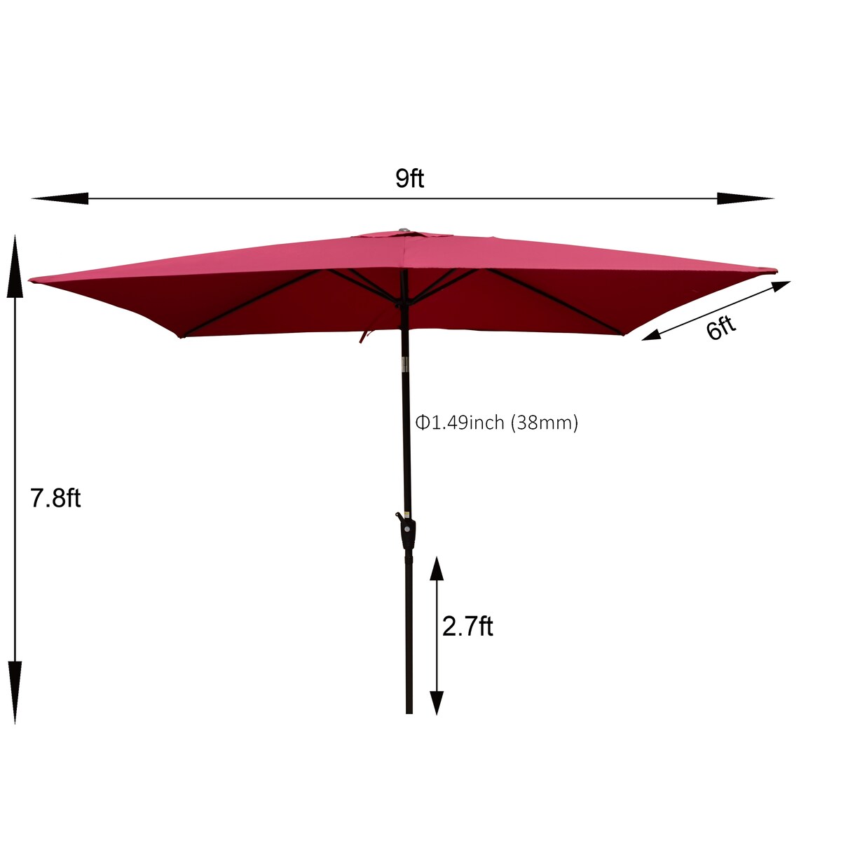 6 x 9ft Patio Umbrella Outdoor Waterproof Umbrella with Crank and Push Button Tilt without flap for Garden Backyard Pool