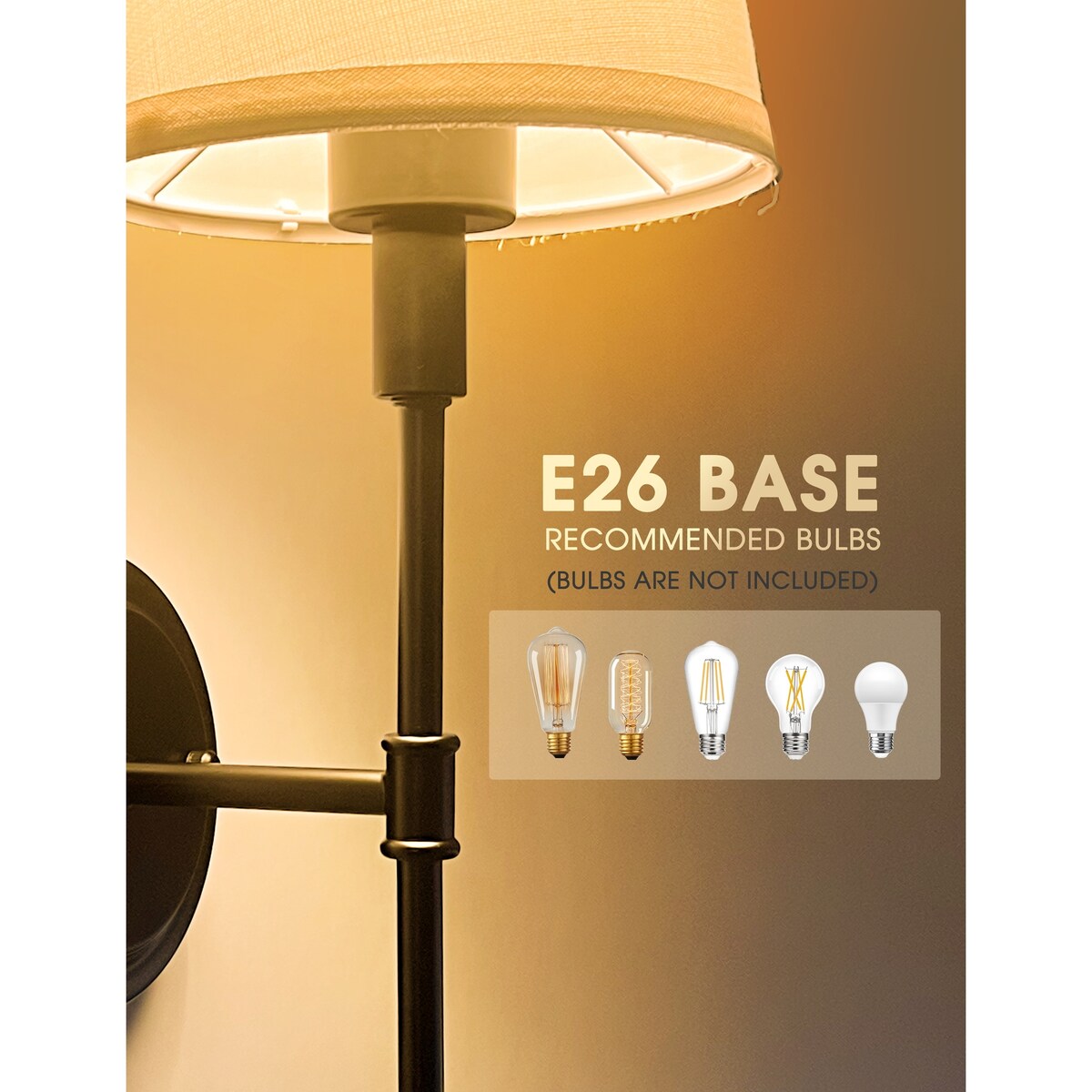 6.3 in. 1-Light Black Industrial Wall Sconce with White Fabric Shade for Bedroom Bathroom(2 Pack) - 23.6 in.