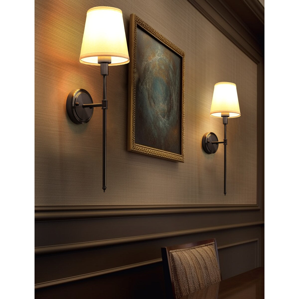 6.3 in. 1-Light Black Industrial Wall Sconce with White Fabric Shade for Bedroom Bathroom(2 Pack) - 23.6 in.
