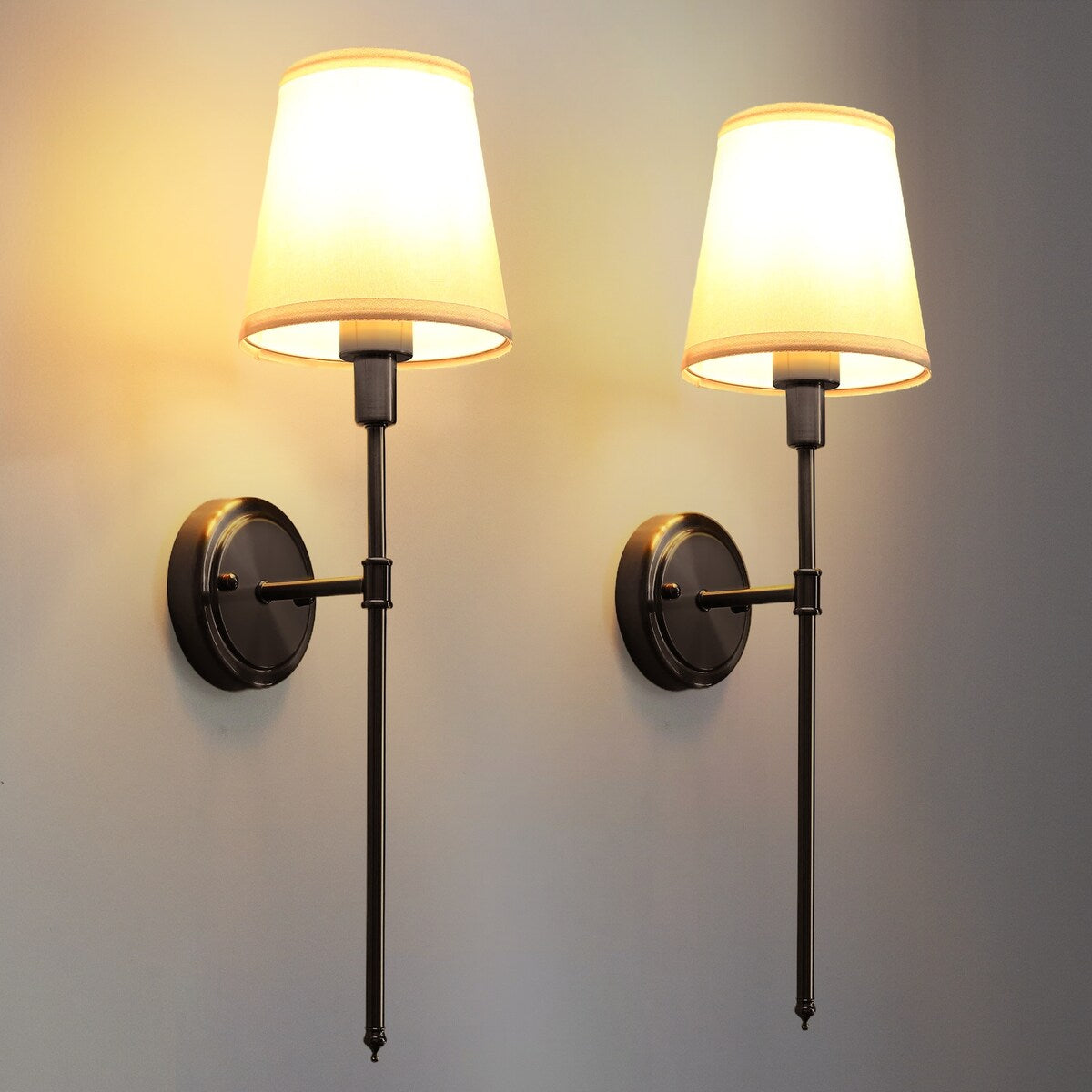 6.3 in. 1-Light Black Industrial Wall Sconce with White Fabric Shade for Bedroom Bathroom(2 Pack) - 23.6 in.