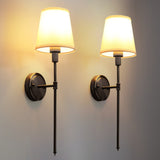 6.3 in. 1-Light Black Industrial Wall Sconce with White Fabric Shade for Bedroom Bathroom(2 Pack) - 23.6 in.