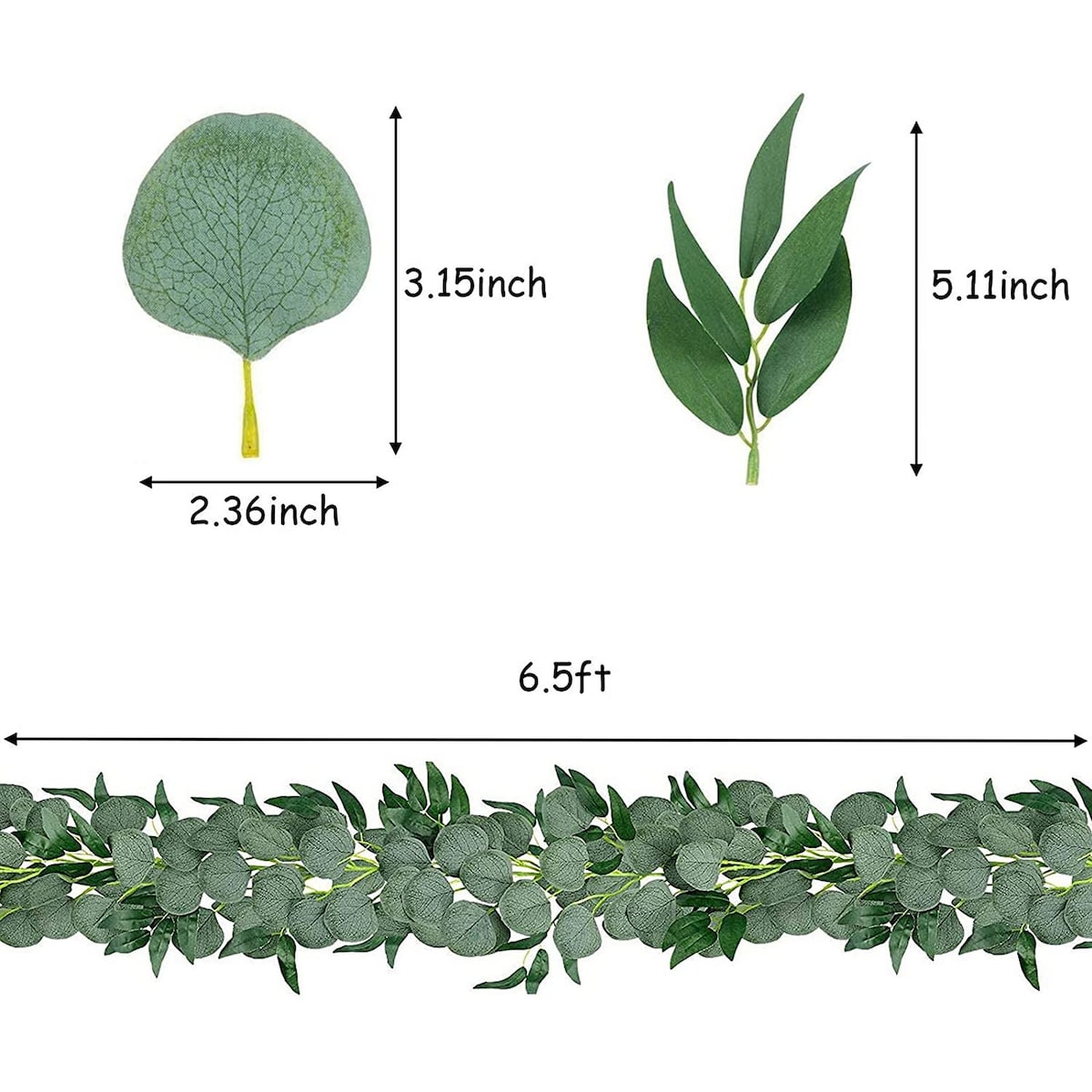 6.5 Feet Artificial Eucalyptus Garland with Willow Leaves Vines Twigs - 3pc