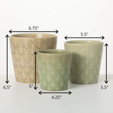 6.5"H Sullivans Muted Jade Textured Planters Set of 3, Gray