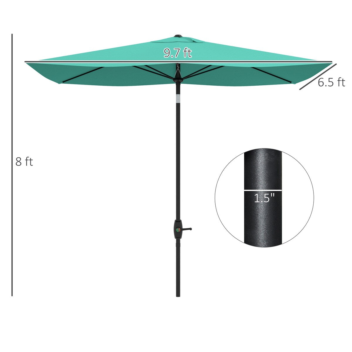 6.5' x 10' Rectangular Market Umbrella, Patio Outdoor Table Umbrella with Crank and Push Button Tilt