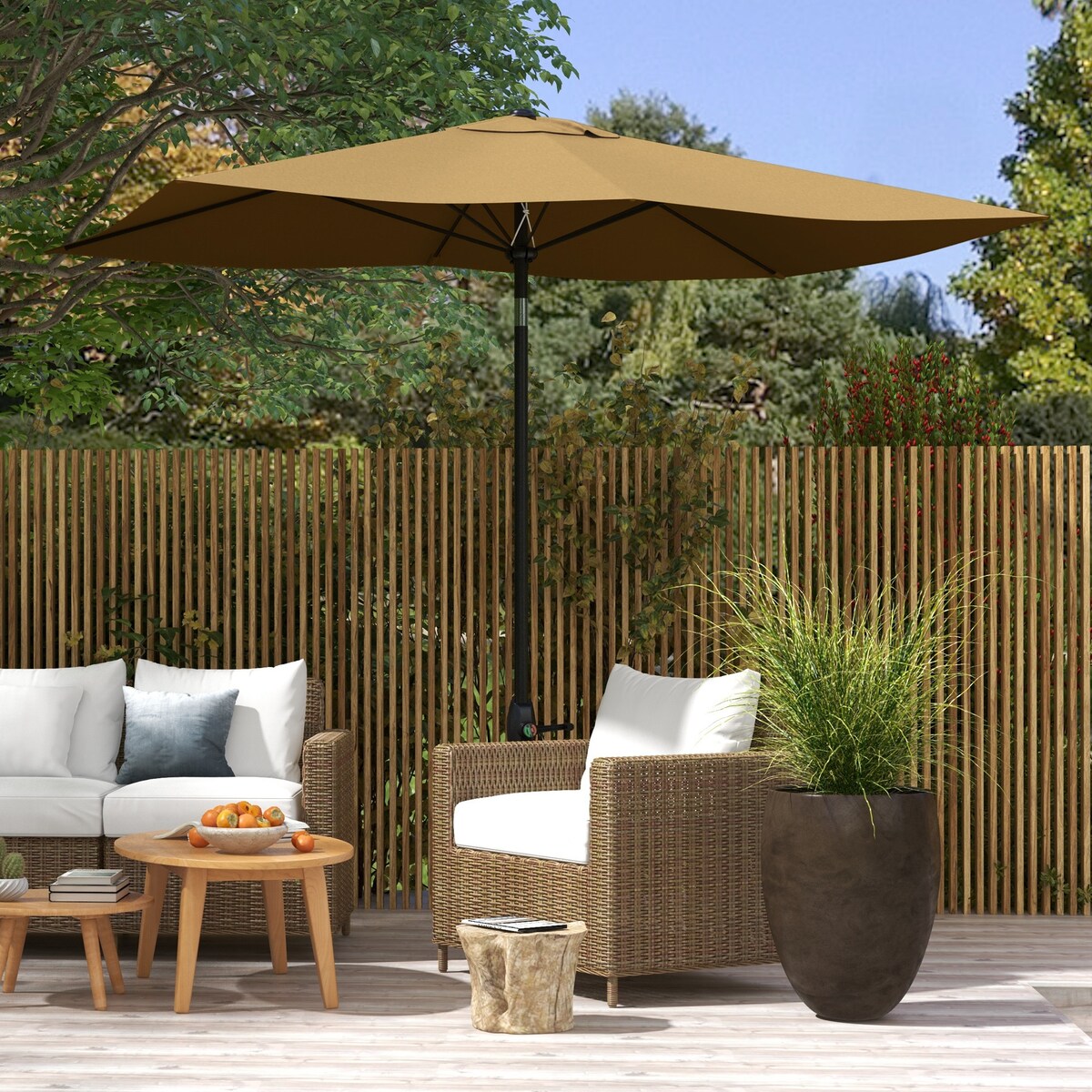 6.5' x 10' Rectangular Market Umbrella, Patio Outdoor Table Umbrella with Crank and Push Button Tilt