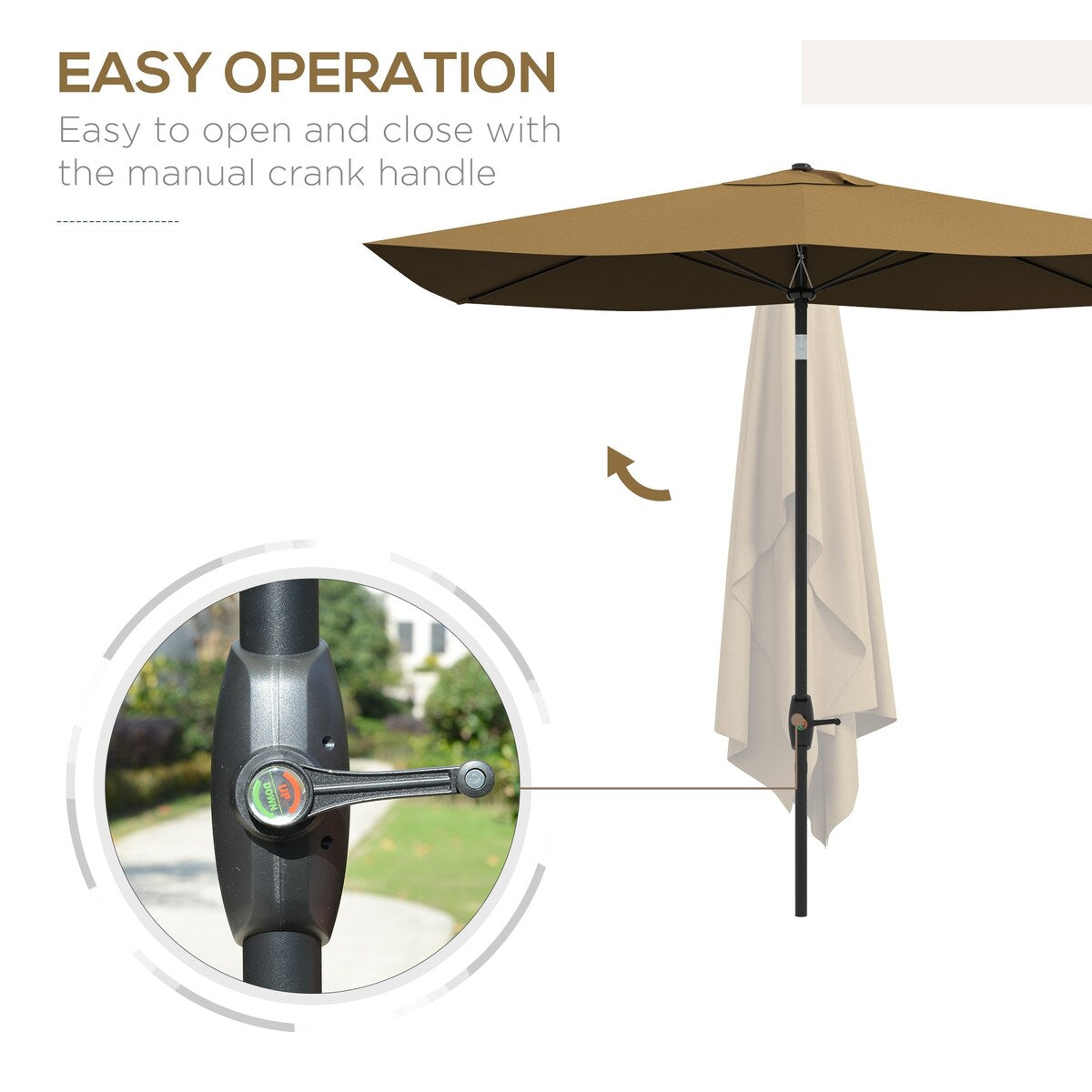 6.5' x 10' Rectangular Market Umbrella, Patio Outdoor Table Umbrella with Crank and Push Button Tilt