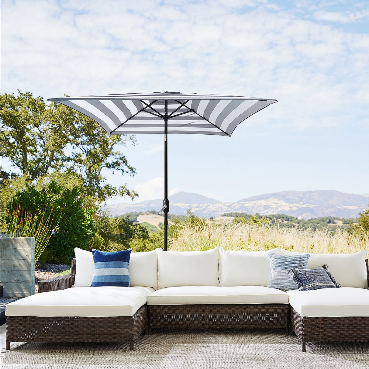 6.5ft Square Black/White Stripe Color Market Umbrella with Tilt and Crank